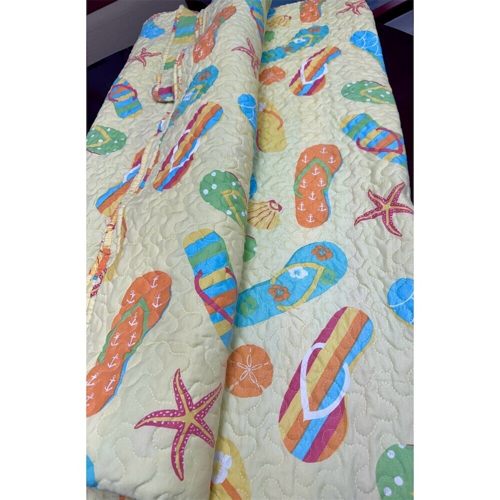 C & F Quilt Set Full/Queen Multicolor Coastal Flip Flop Beach W/Matching Shams - Picture 3 of 10